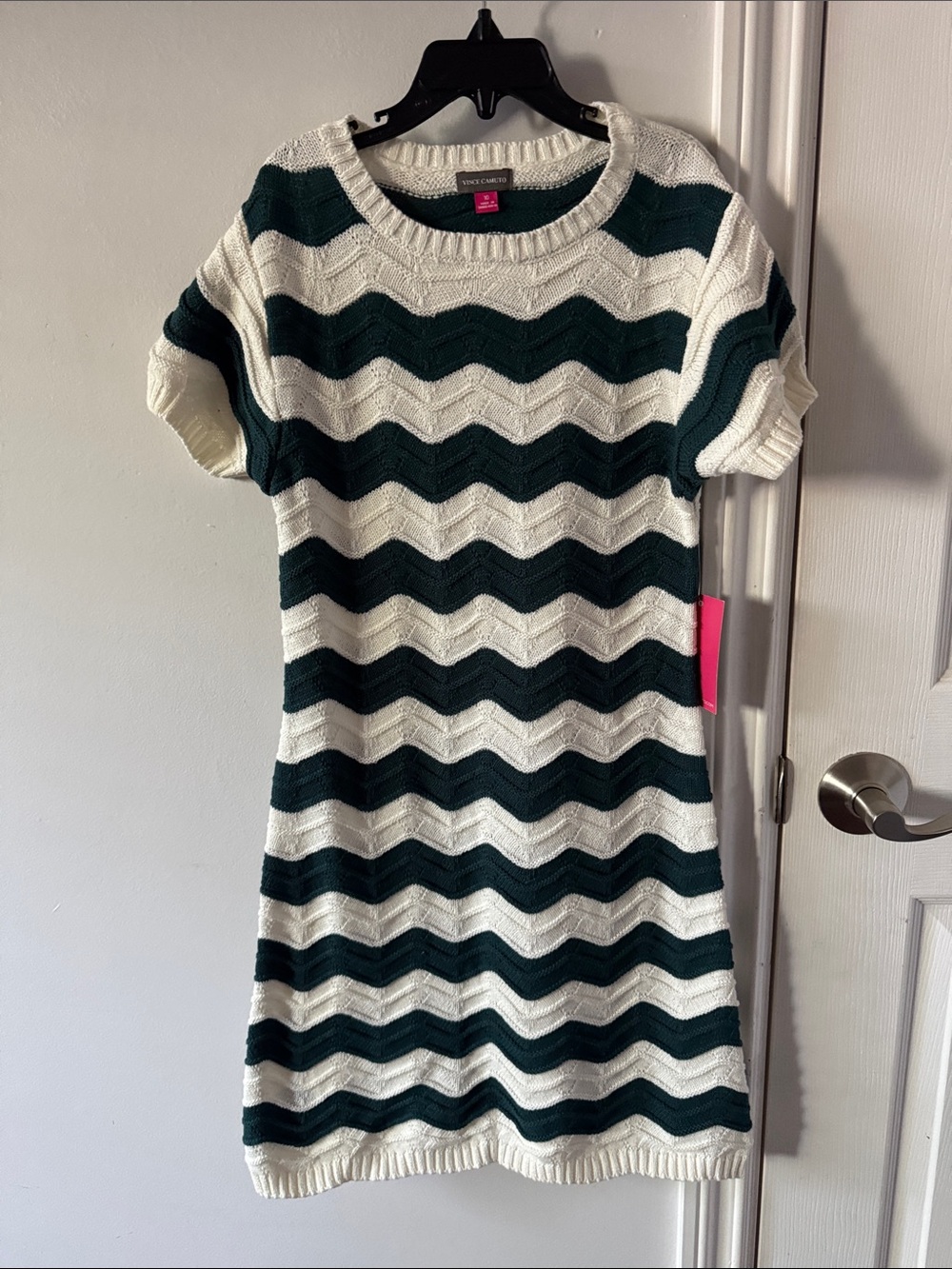 Vince Camuto Girls Chevron Knit Dress - Green & White size 10
